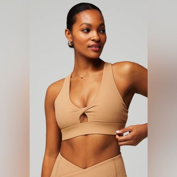 FABLETICS Oasis Rib Twist Medium Impact Sports Bra Quicksand L NWT in packaging - Picture 1 of 6